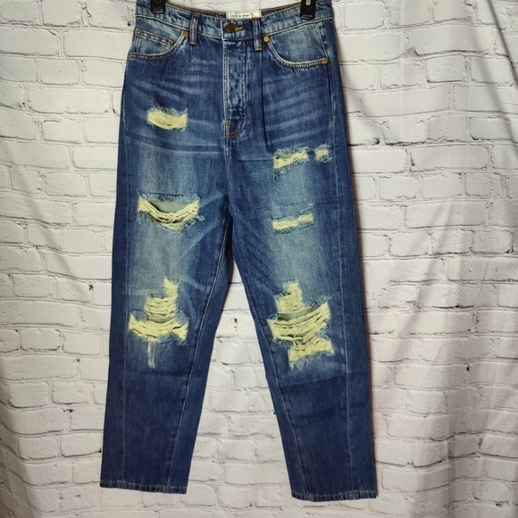 Sandrine Rose X Free People The Fred Destroyed Jean In Faded Blue Size 27 - Picture 5 of 12